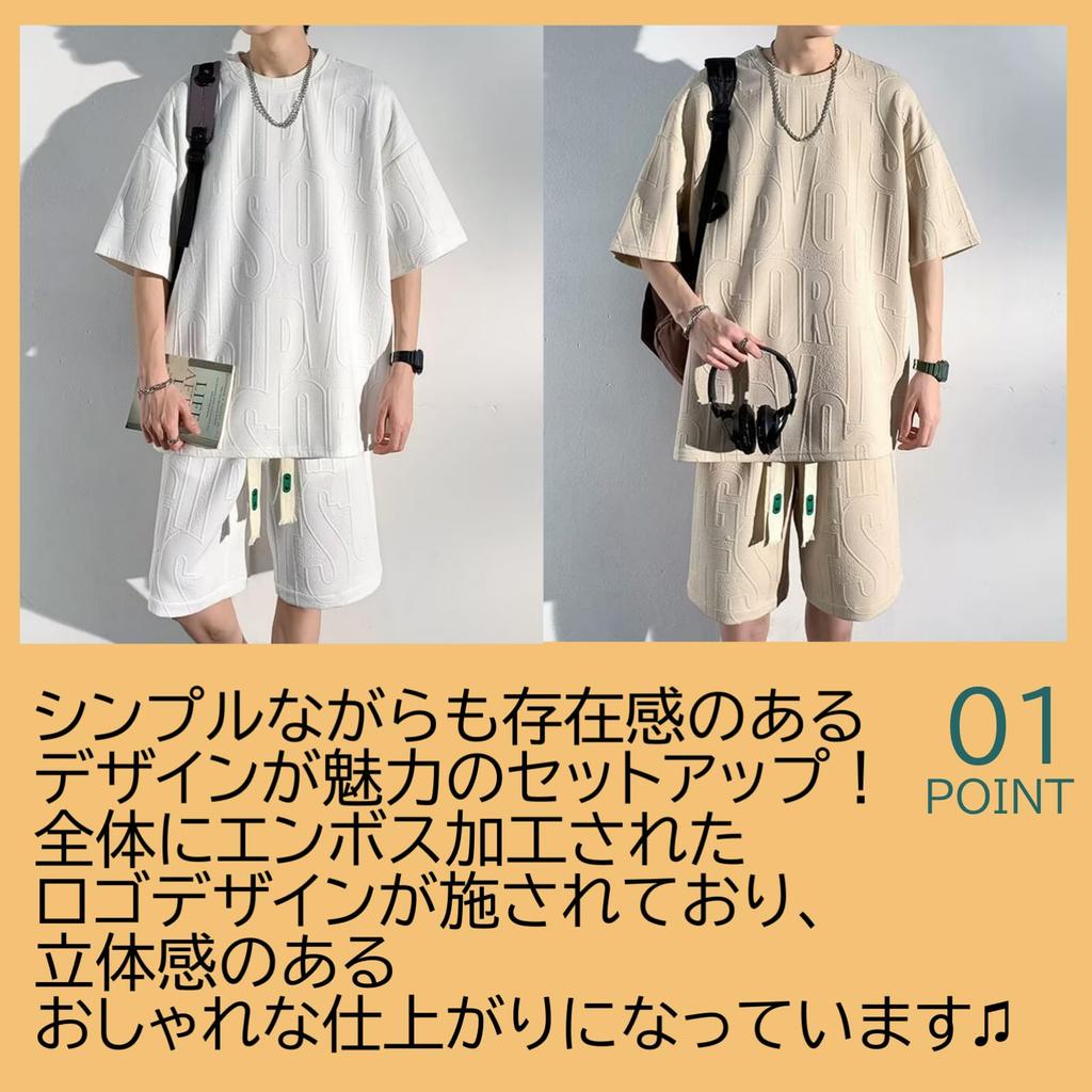 Ririka Setup Top and Bottom Set Short Sleeves Shorts Loungewear Roomwear Logo Slightly Bad Boy Loose Fit Street Casual [ririka] T-Shirt Men's (White,