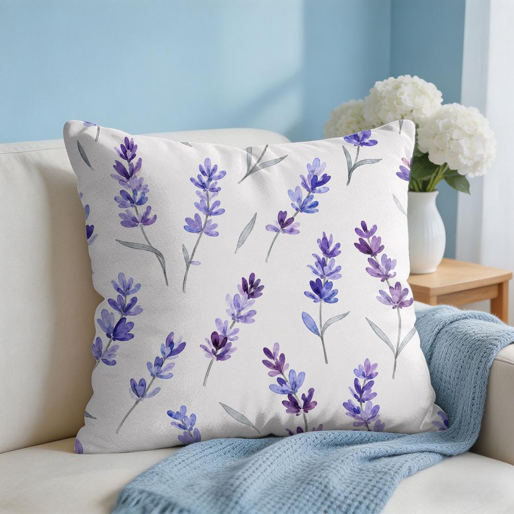 Lavendelblüten Kissenbezug Kurzer Plüsch Weich Beidseitiger Druck Kissenhülle Gemütlich Sofa Schlafzimmer Heimdeko Geschenk