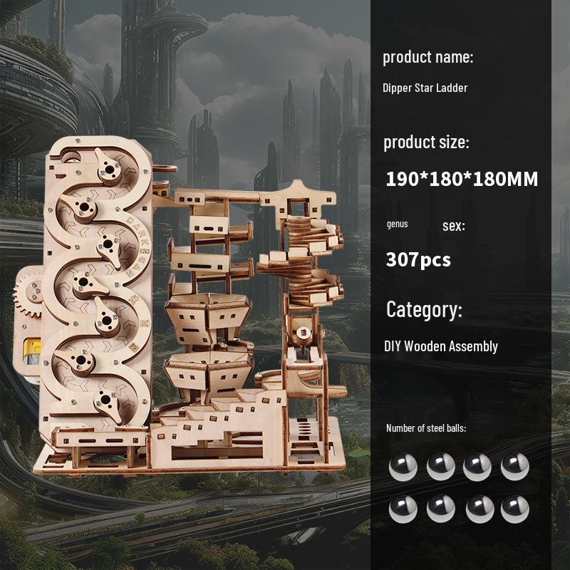Dark Bear 3D Wooden DIY Rotating Star Ladder Ball Track Puzzle Model Kit