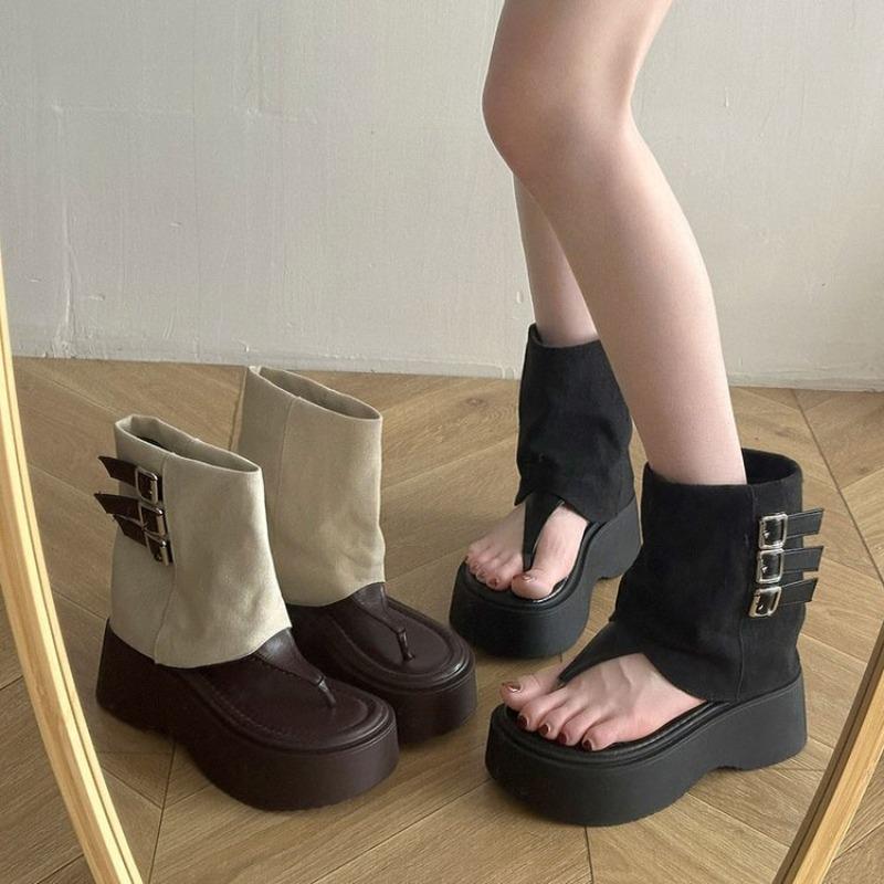 Women's Thick-soled Cool Boots 2025 New Roman Sandals Fashion Pinch Toe Cool Boots for Women Summer Peep Toe Canvas Boots Botas