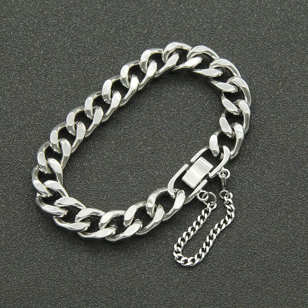 Rockyu Stainless Steel Bracelet with Silver and 18K Gold Plated Curb Stylish Thick 10mm Hip Hop Accessory Men's Chain, Bracelet, Chain, Wide,