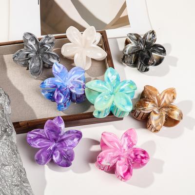 3 Stück Hawaiianische Blume Haarspangen für dickes Haar, rutschfeste Marmor-Ader Plumeria Blume Haarnadeln für Frauen Strandurlaub