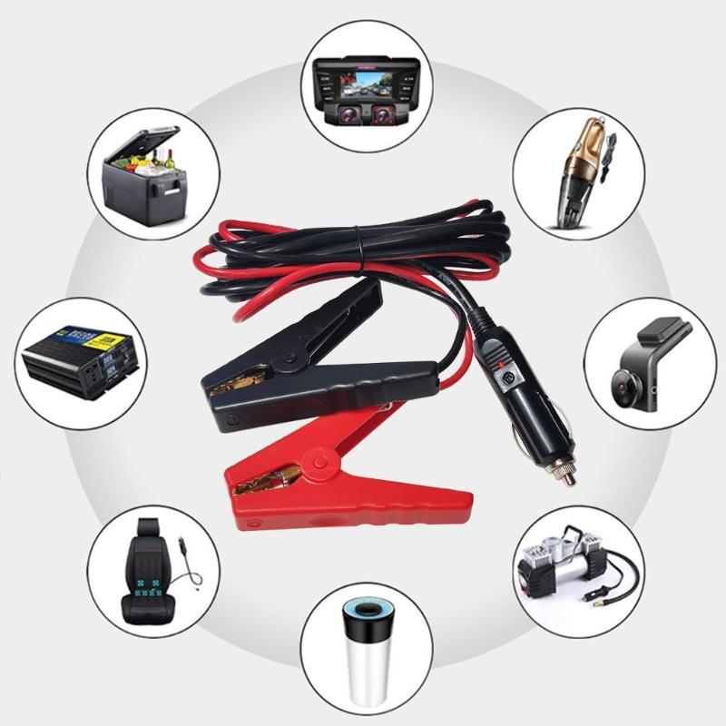 Car Cigarette Lighter Extension Cord12V/24V Male Plug to Battery Clips Cable with LED Light for Car Inflator Cleaner