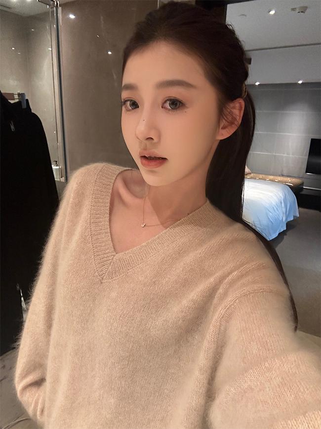 2026 A/W Fluffy Soufflé Cashmere-Silk Wool Brushed Knit Sweater