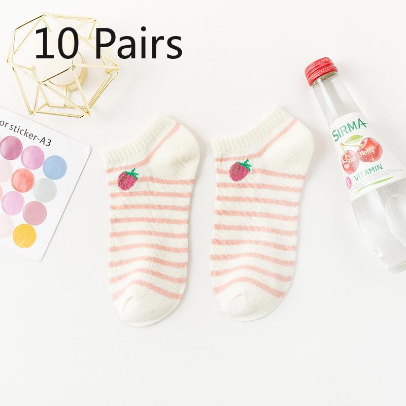 

10 пар женских весенне-осенних милых носков-лодочек с милым клубничным принтом в клетку и неглубоким вырезом 10 Pairs