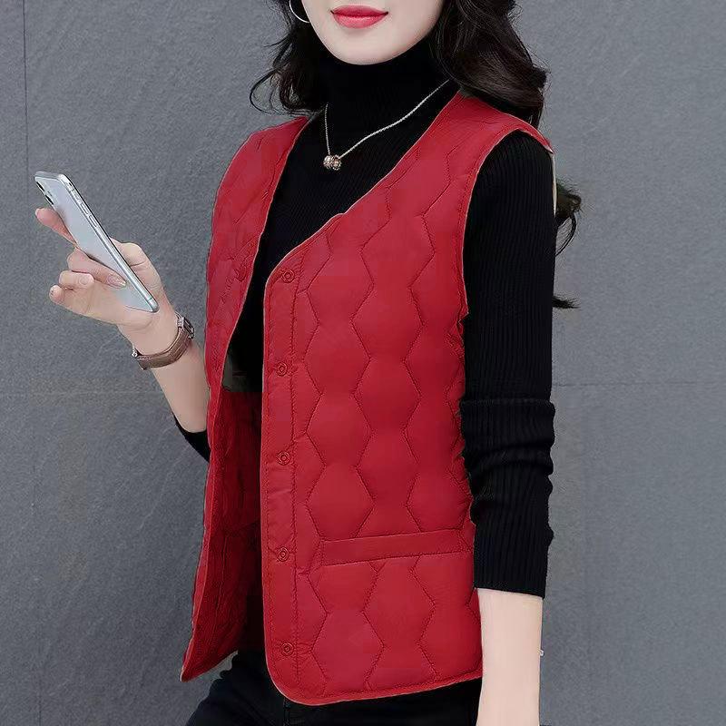 New women's vest spring and winter down cotton vest women's light and thin collar close-fitting warm inside and outside vest
