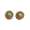 Antique-Style Turquoise Glass Pendant Necklace & Irregular Hoop Earring Set