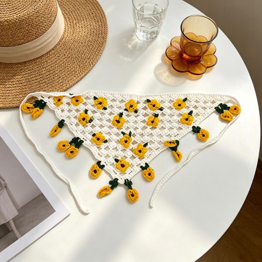 Pastoral Knitted Flower Headband Floral Women Hair Scarf Triangle Turban Girl Hair Accessories жёлтый