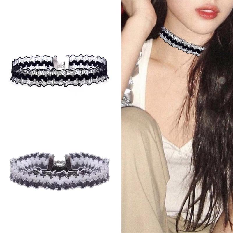 Lace Camellia Choker Necklace Decorative Choker Neckband for Formal Occasion Adjustable Collarbone Necklace Lady Jewelry