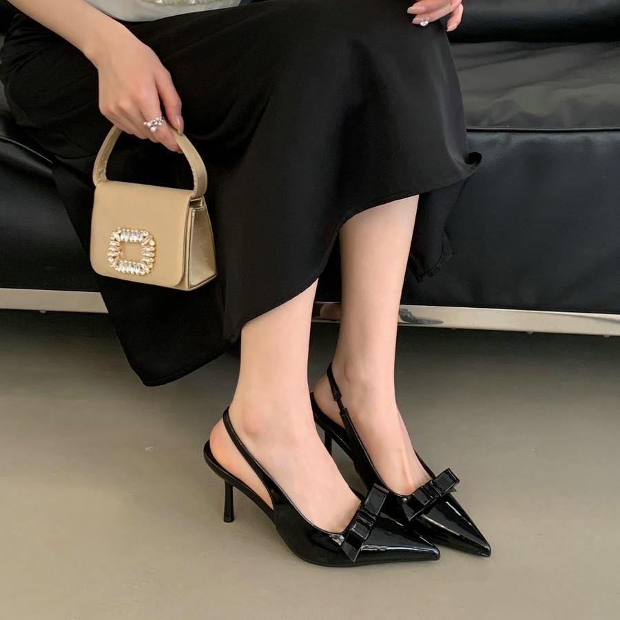 Sandals Closed Toe High Heels Women S Pointed Toe Thin Heel Bow French Style Elegant Ankle Strap Slingback 35 белый