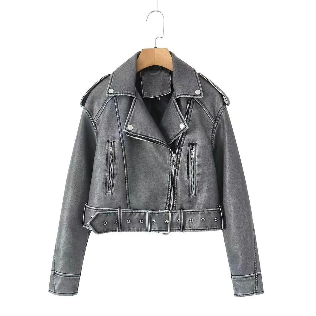 European & American Retro Washed Faux Leather Lapel Motorcycle Jacket - Bestseller 2025