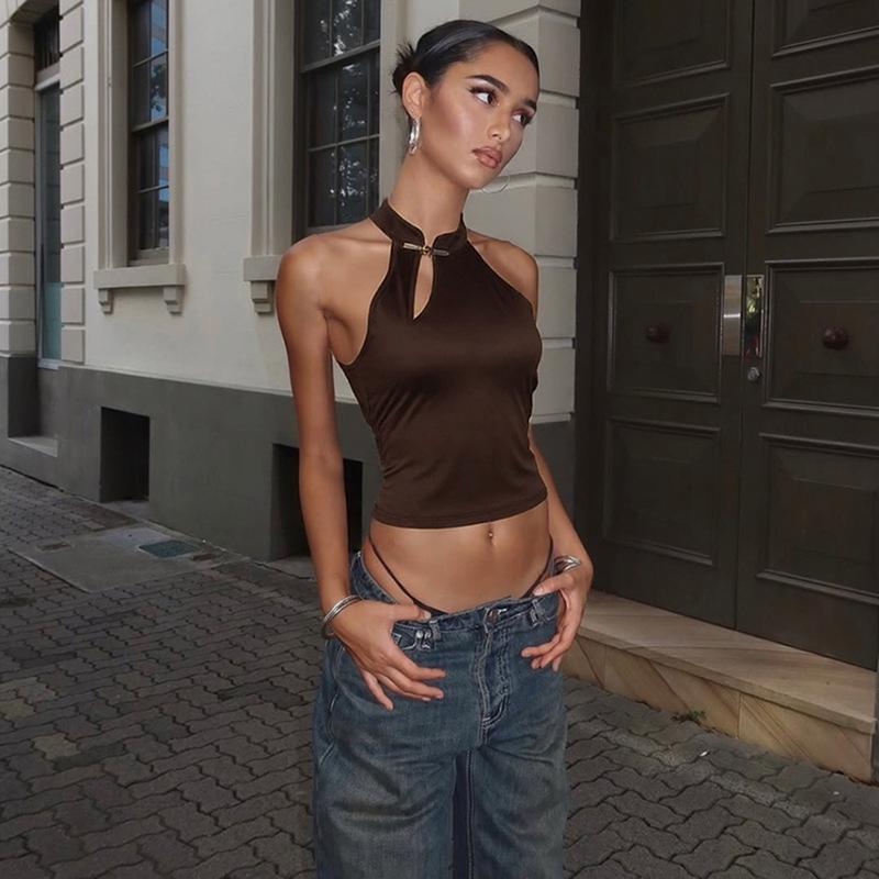 2026 Summer Off-Shoulder Metal Decor Cut-Out Tank Top for Women