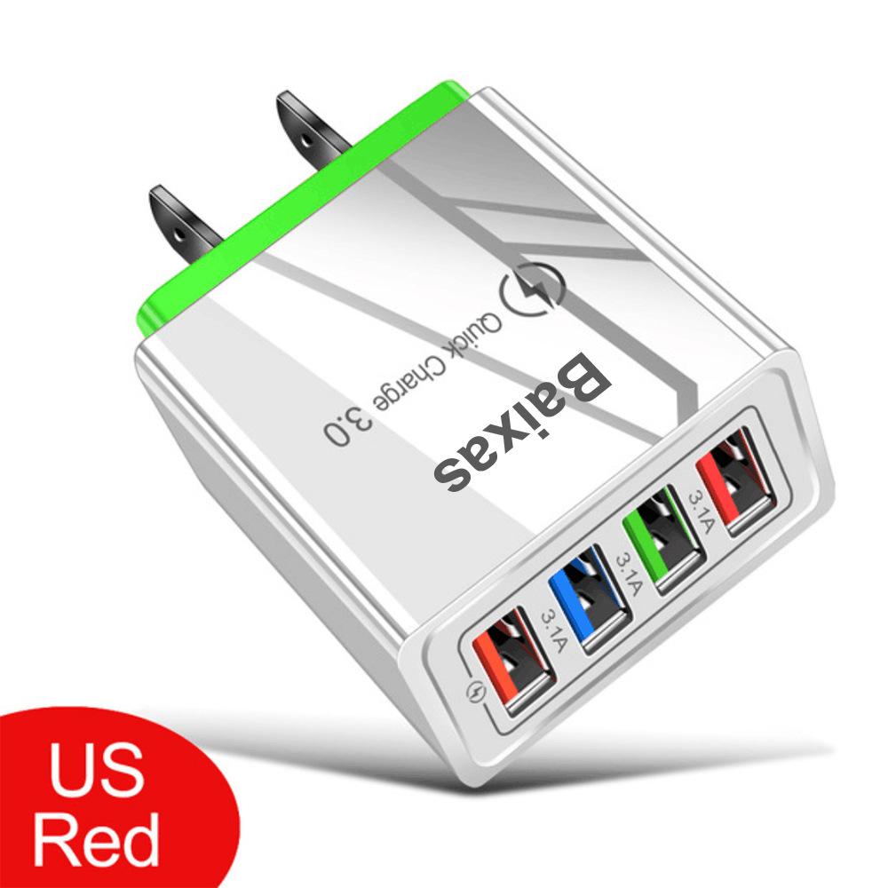 4-Port USB Mobile Charger (US/EU Standard), 3A Tablet Travel Charging Head