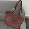 Vintage Lace Bow Tote Bag Women Large Capacity Shoulder Bag With Tiered Lace Trim Chain Design Cute Lightweight Canvas Handbag