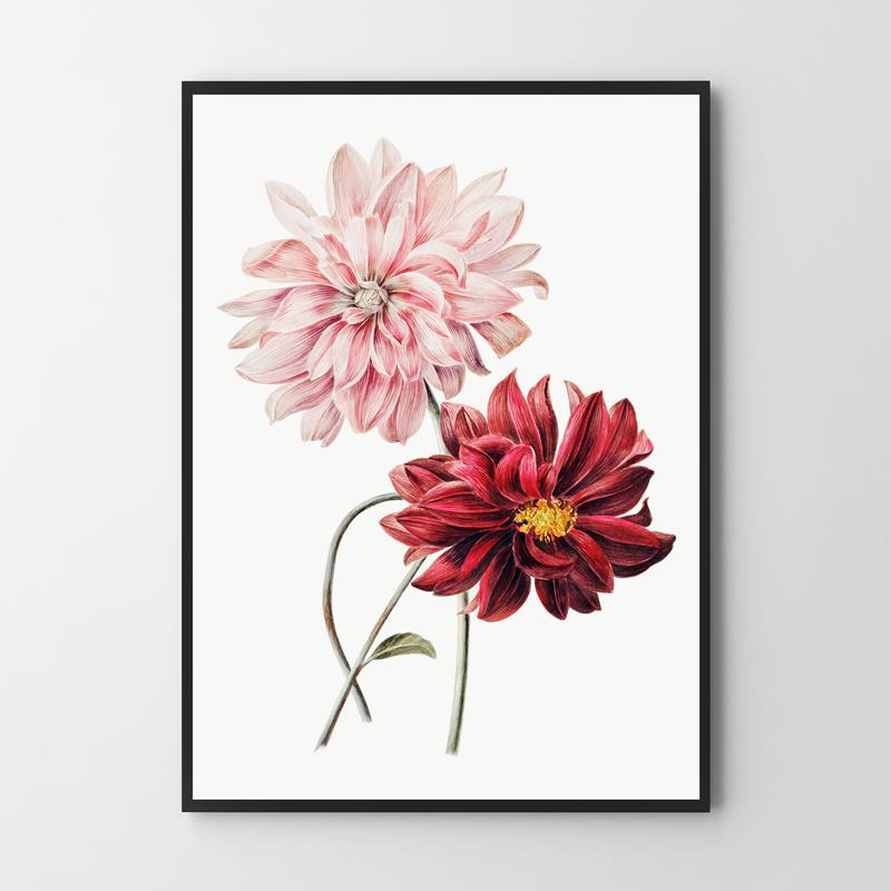 Poster Pink Flowers Vintage