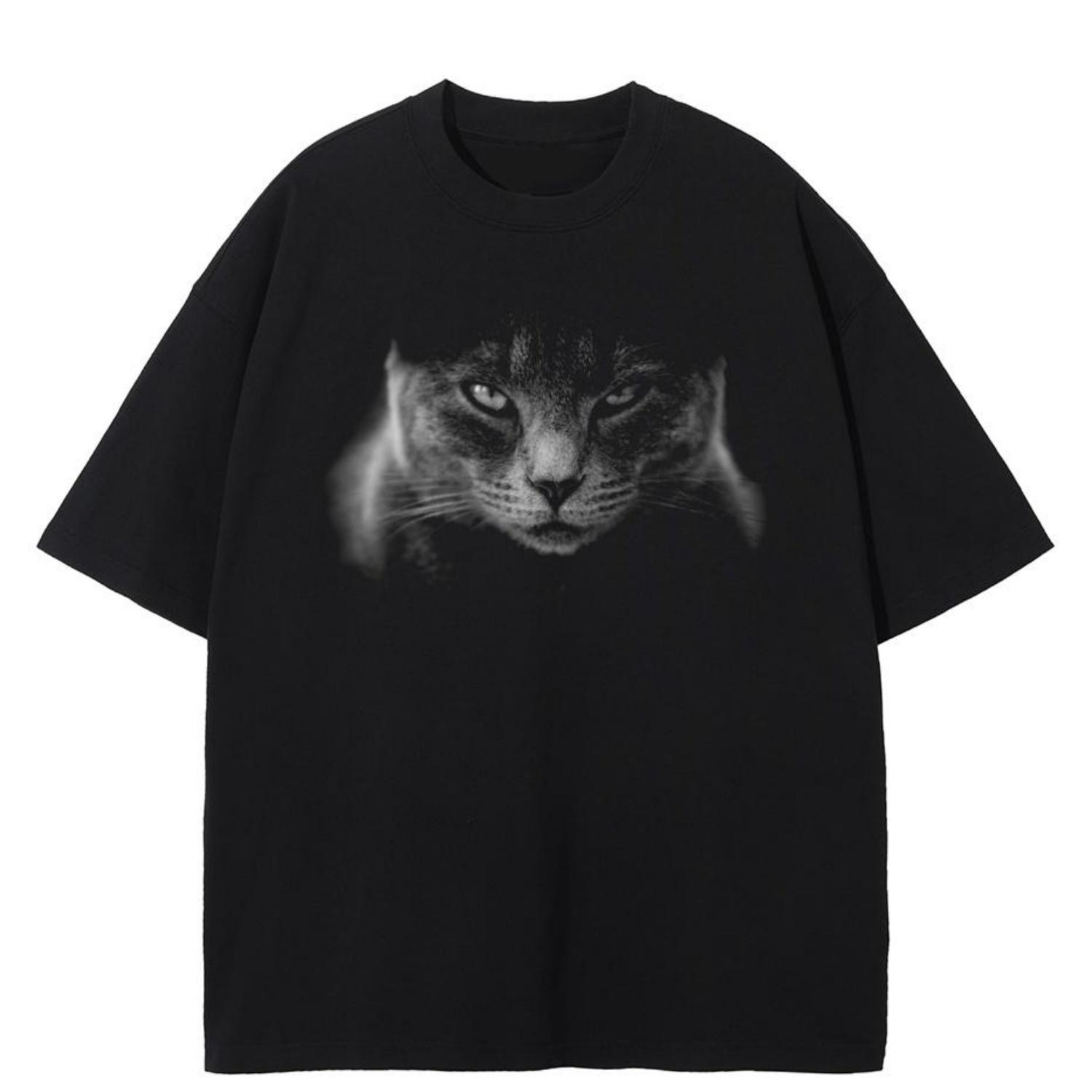 

Streetwear Кошачий Взгляд Графическая Футболка Хлопковая Футболка Унисекс Топы Футболки Летние С Коротким Рукавом Футболка S чёрный