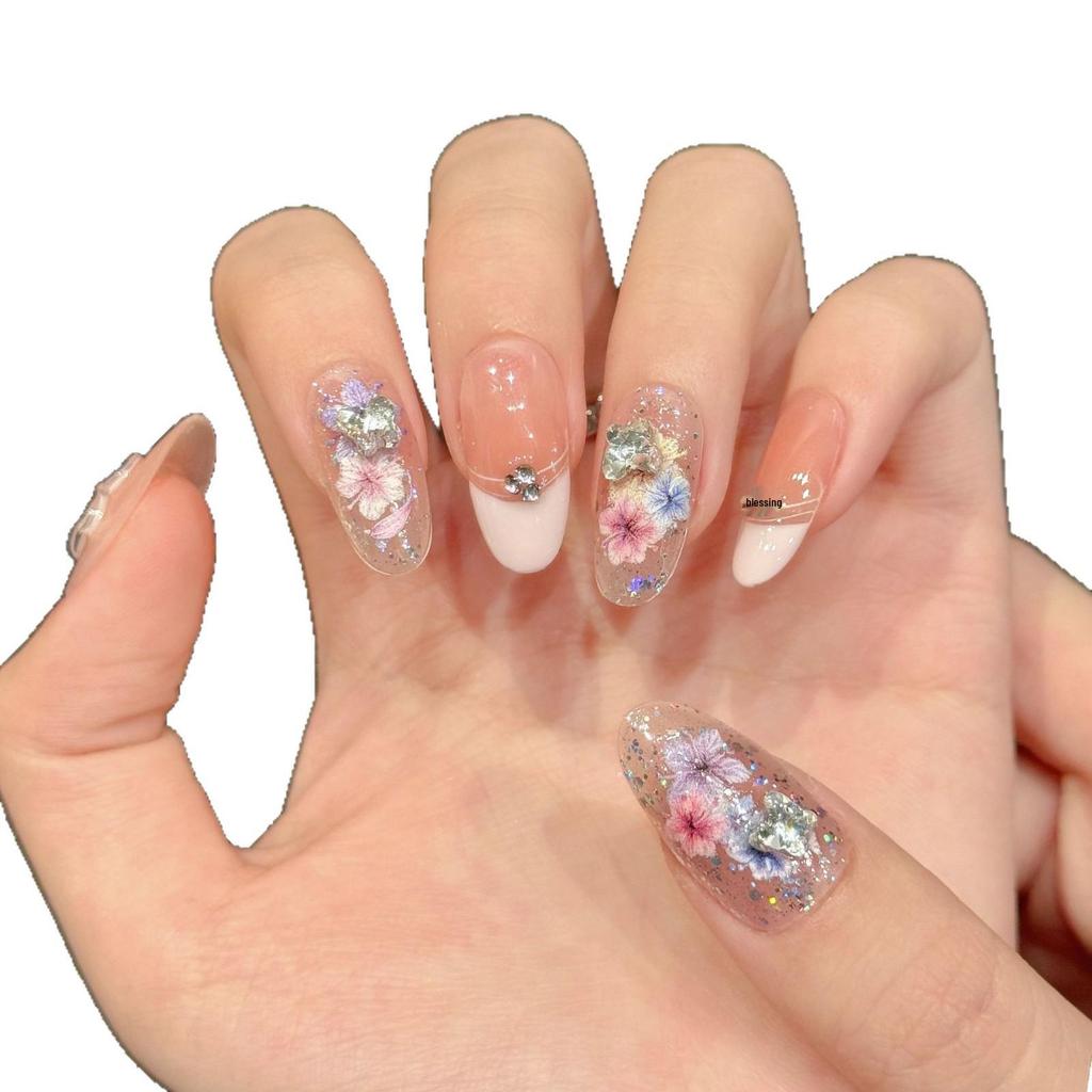 Yihe Peach Blossom 3D Carved Dried Flower Blush Spring/Summer Nail Art Patches