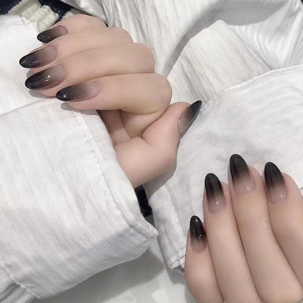 24Pcs Black Gradient Long Ballerina Press On Nails Full Cover False Nail Tips For Women Girls DIY Manicure
