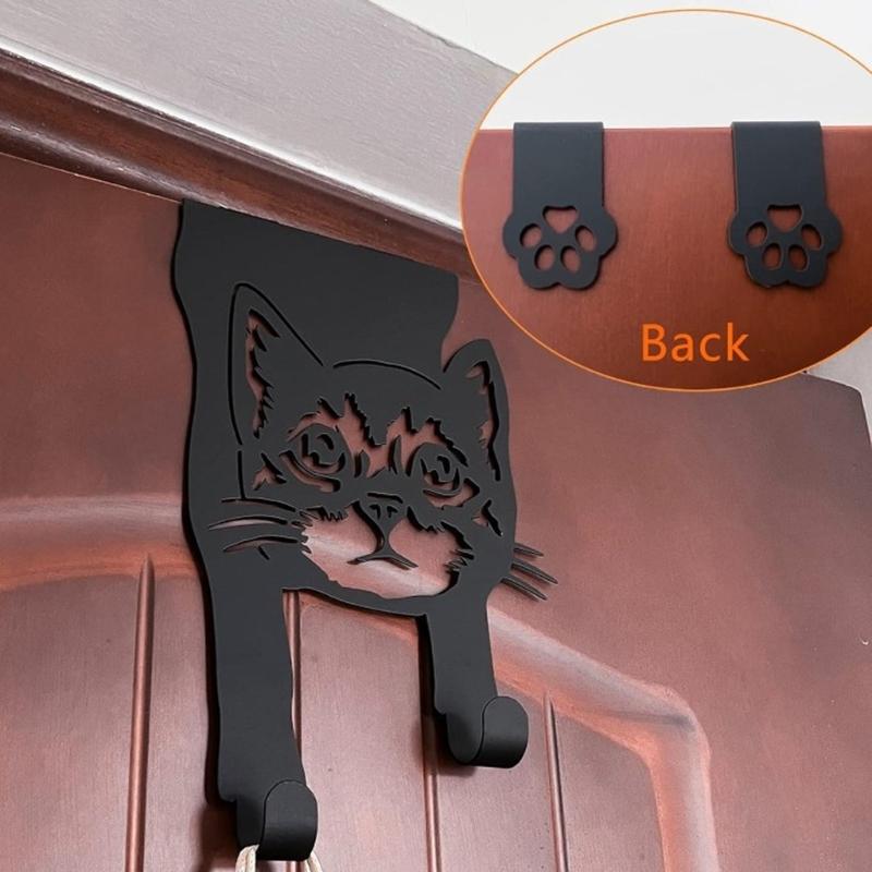 Декоративні Силуети Кішок Металевий Гачок на Двері Тваринний Вішак для Пальта Капелюхів Декорація для Ванної Кімнати Домашній Аксесуар для Зберігання