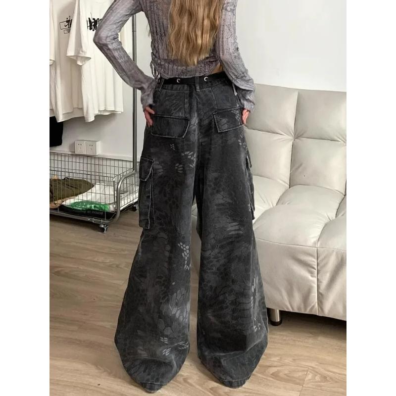 Jeans Góticos para Mujer Grunge Abi Y2K Pantalones Cargo de Mezclilla Goblin Core Punk Pantalones Holgados
