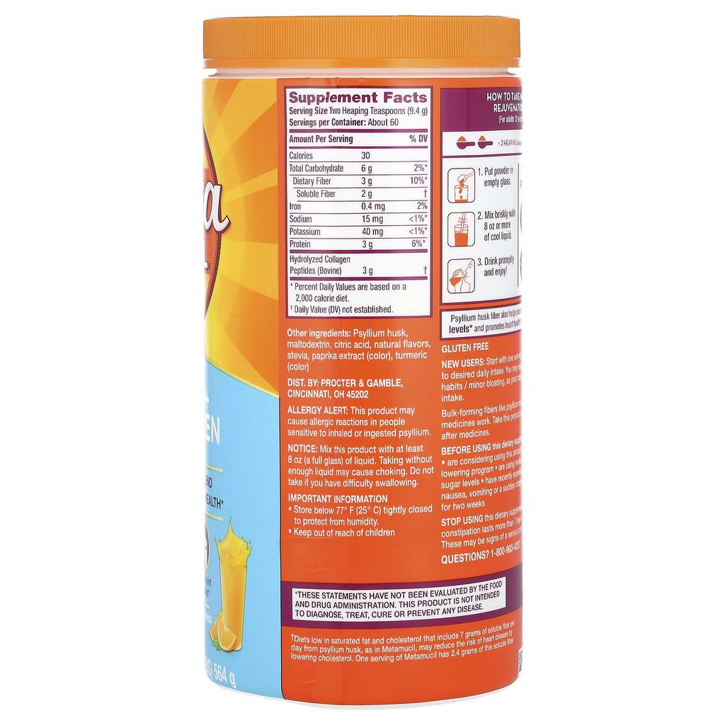 Fiber + Collagen Peptides, Ultra Smooth Orange, 564G (1.2Lb)