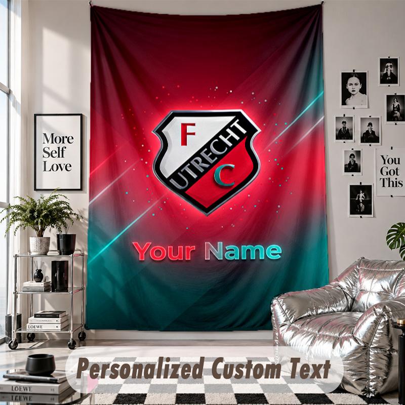 Wall Hanging Tapestry With Custom Name & Text, FC Utrecht Decorative Tapestry For Bedroom