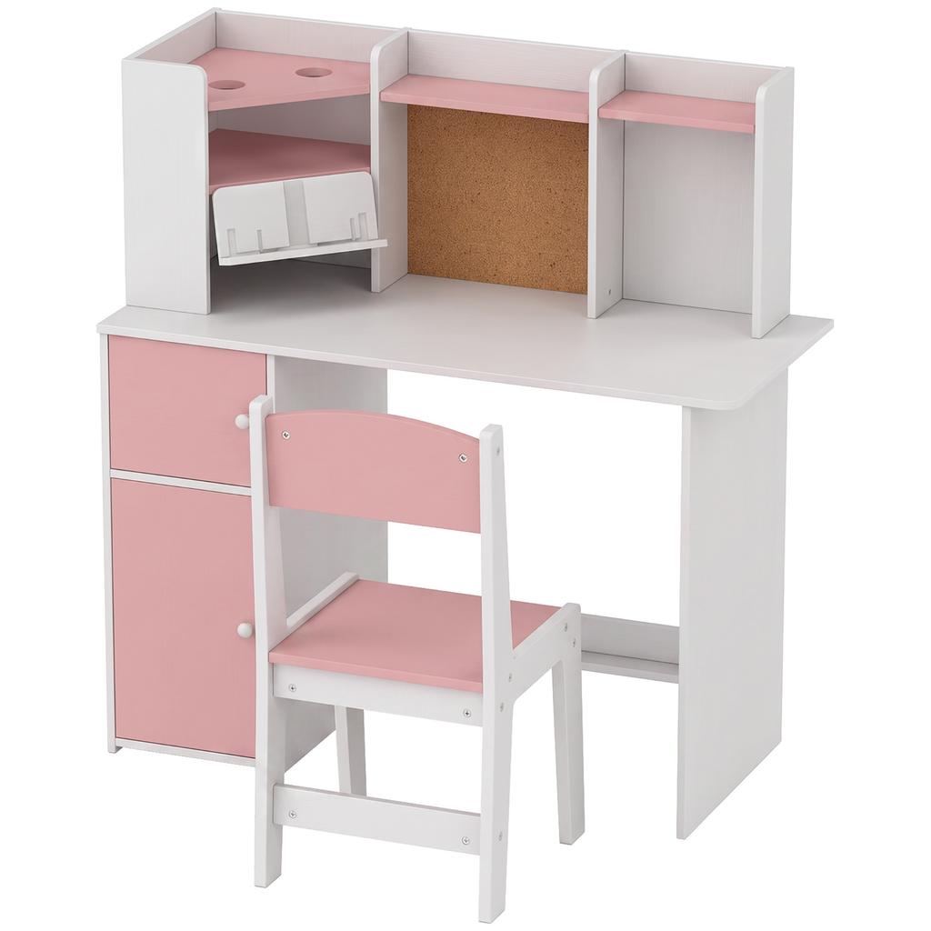 Children's Desk with Chair, Adjustable Tablet Stand, Pen Holder, Cork Board, Ages 5-12, Pink