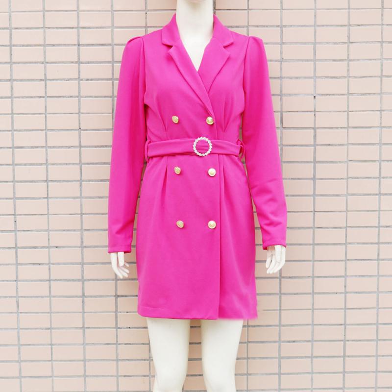Neues Damen-Blazer-Kleid mit Puffärmeln und Revers, schmal geschnitten, zweireihig, V-Ausschnitt, Pendlerjacke mit Bindekragen, Damen Slim Suit Kleid