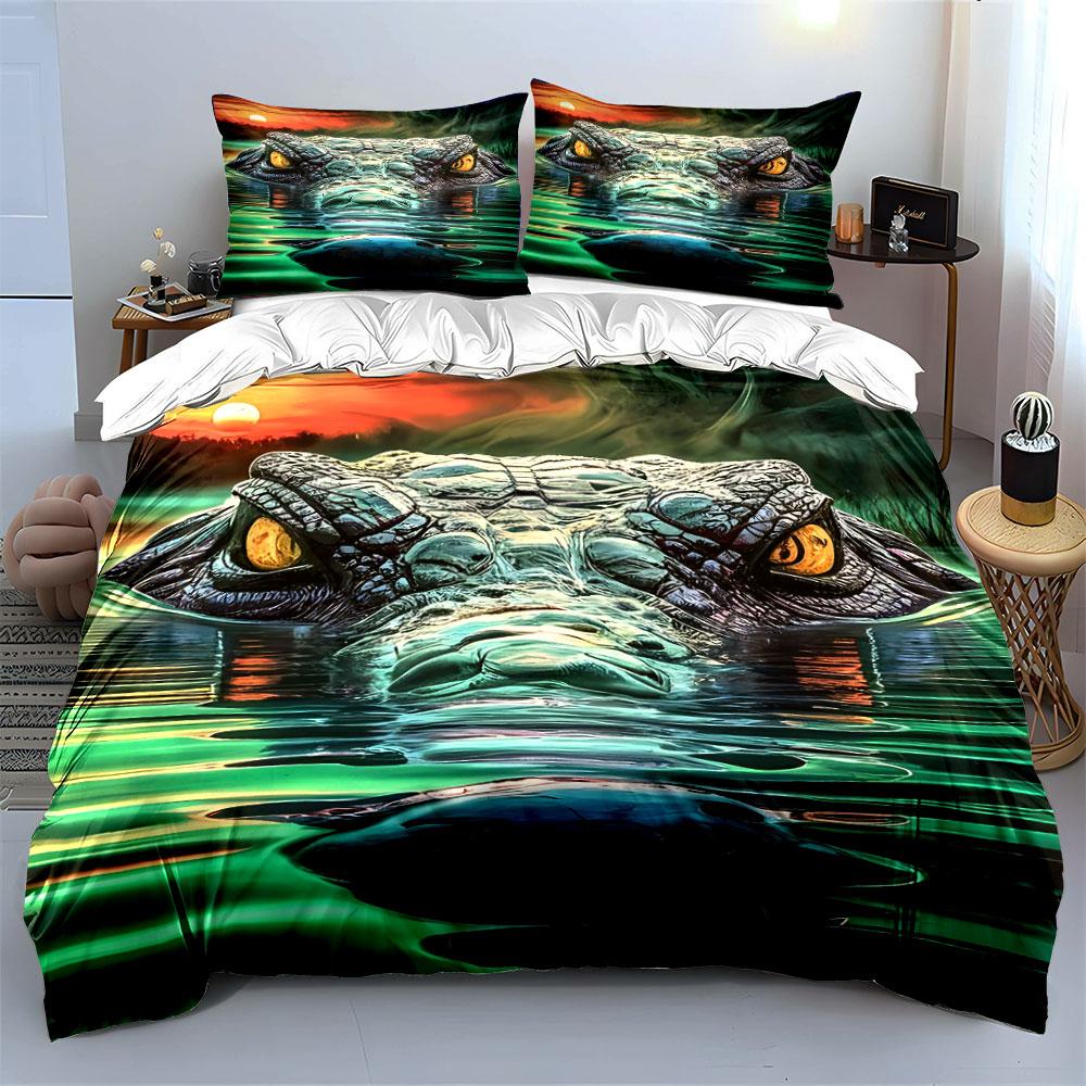 Alligator In Colorful Water. Print Bedding Set 1 Duvet Cover 2 Pillowcases for Adult and Children Luxury Gift Full Size