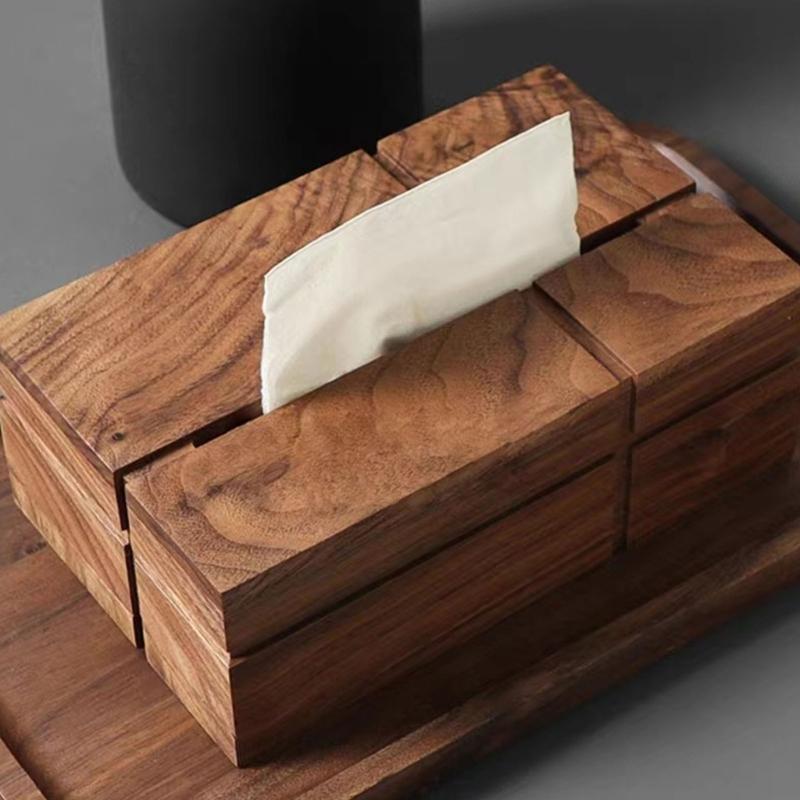 Solid Walnut Wood Tissue Dispenser With Link Cut Opening Multipurpose Home Trim For Kitchen Dining Room Bedroom