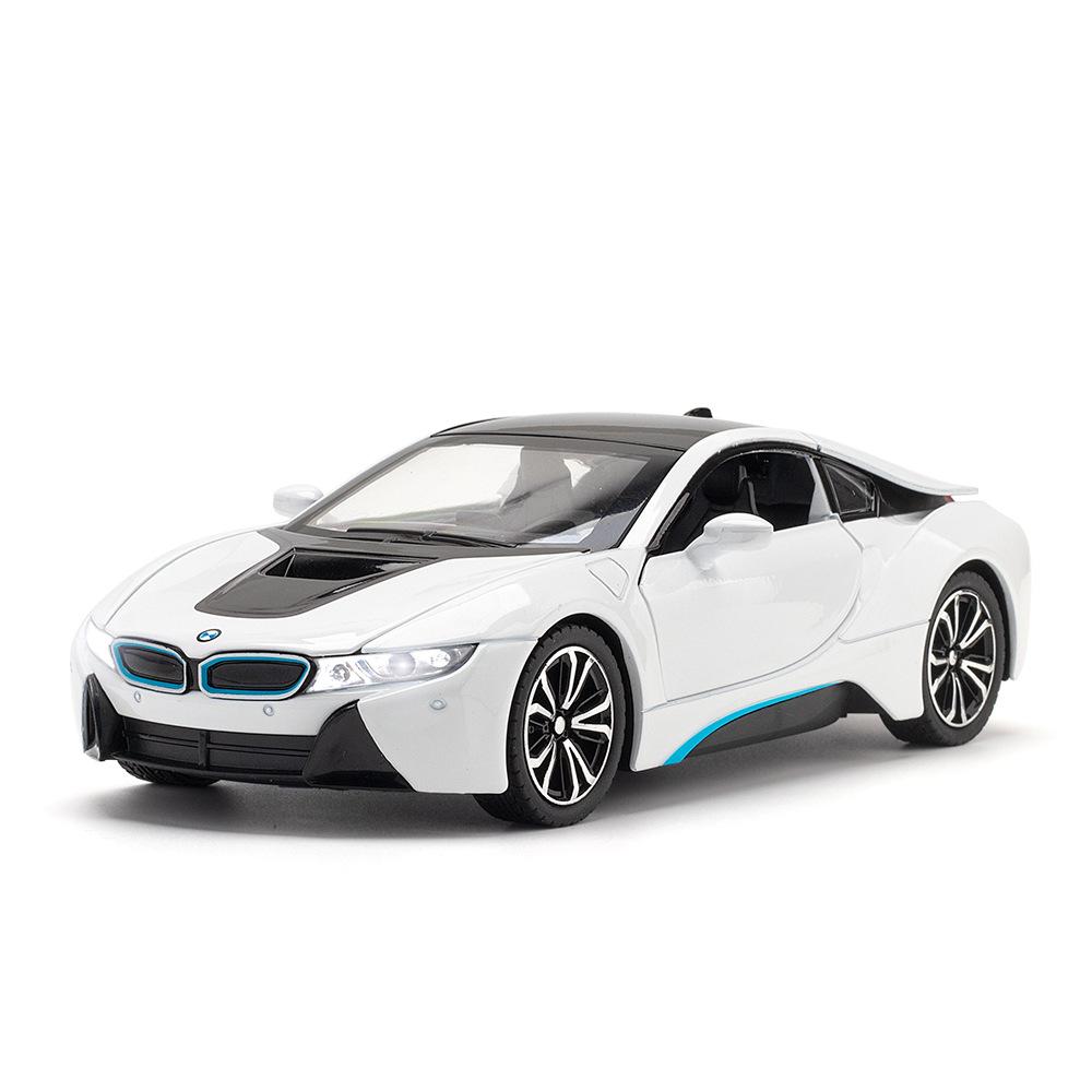 1/22 BMW I8 New Energy Car Alloy Sports Car Model Diecast Metal Racing Car Vehicles Model Simulation Sound Light Childrens Toys Gift