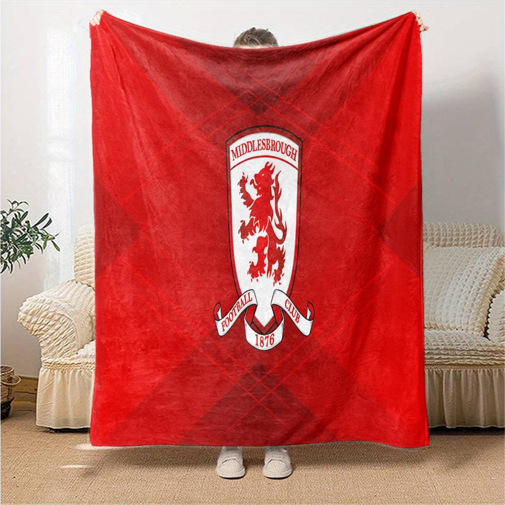 Middlesbrough Football Club Crest Flannel Blanket, Soft Polyester, Modern Design, All-Season for Camping, Travel, Gifts for holidays or birthdays
