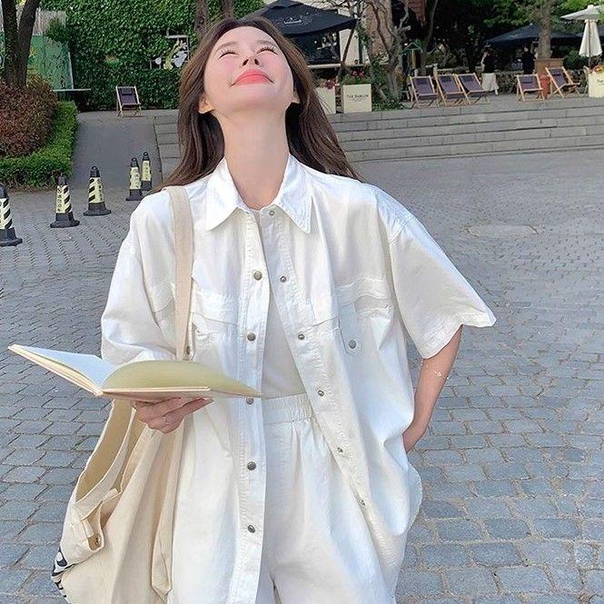 Korean Style Casual Short-Sleeve Shirt and Shorts Two-Piece Set - Slimming Summer Petite Fit