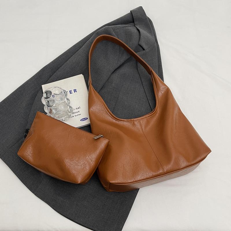 Two-Piece Bag Set Soft Leather Tote Bag Women's Retro Large Capacity Shoulder Bag Underarm Bag