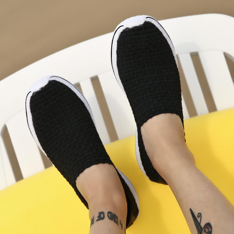 Summer Men Sneakers Black Braid Beach Shoes Casual Weave Breathable Slip on Flats Grey Sneakers