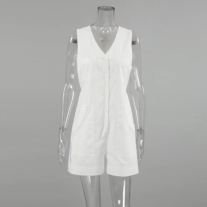 

Fashion Summer Fashion Jumpsuit V Neck Waist Wide Leg Jumpsuit V-neck Waist up Jumpsuit White L