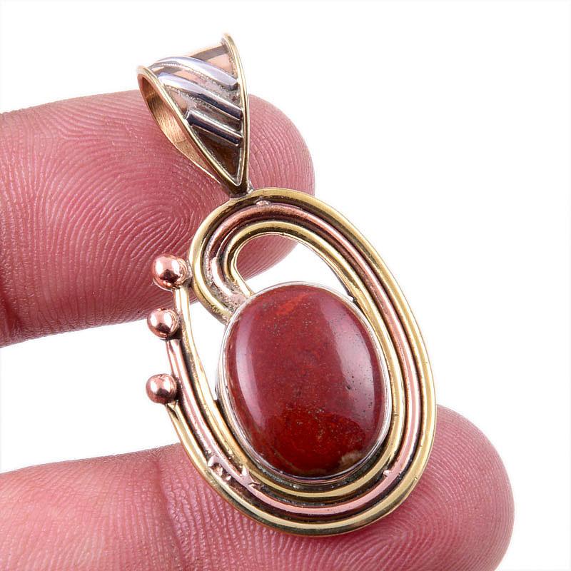 

Natural Red Jasper Gemstone 925 Solid Sterling Silver TwoTone Pendant 1.50 d8u88