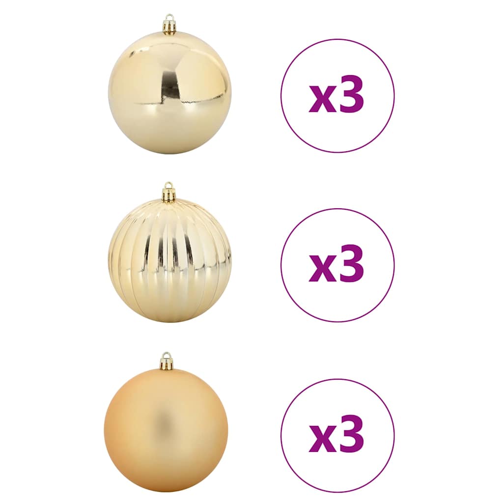 XL Christmas Ornament Set 9 pcs Gold Plastic