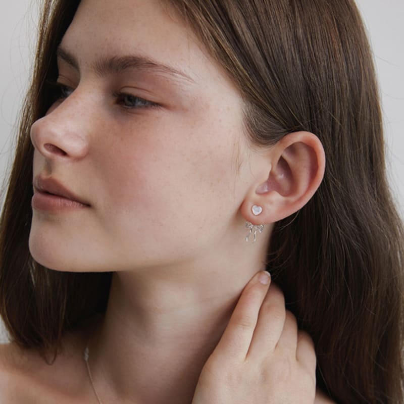 TATIANA (925 Silver) Heart Gemstone Ribbon Ear Jacket Earrings EC3108