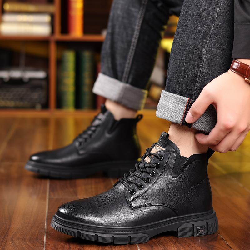 Autumn and winter new men's velvet thermal cotton shoes Martin boots men's thick-soled tooling casual shoes snow boots