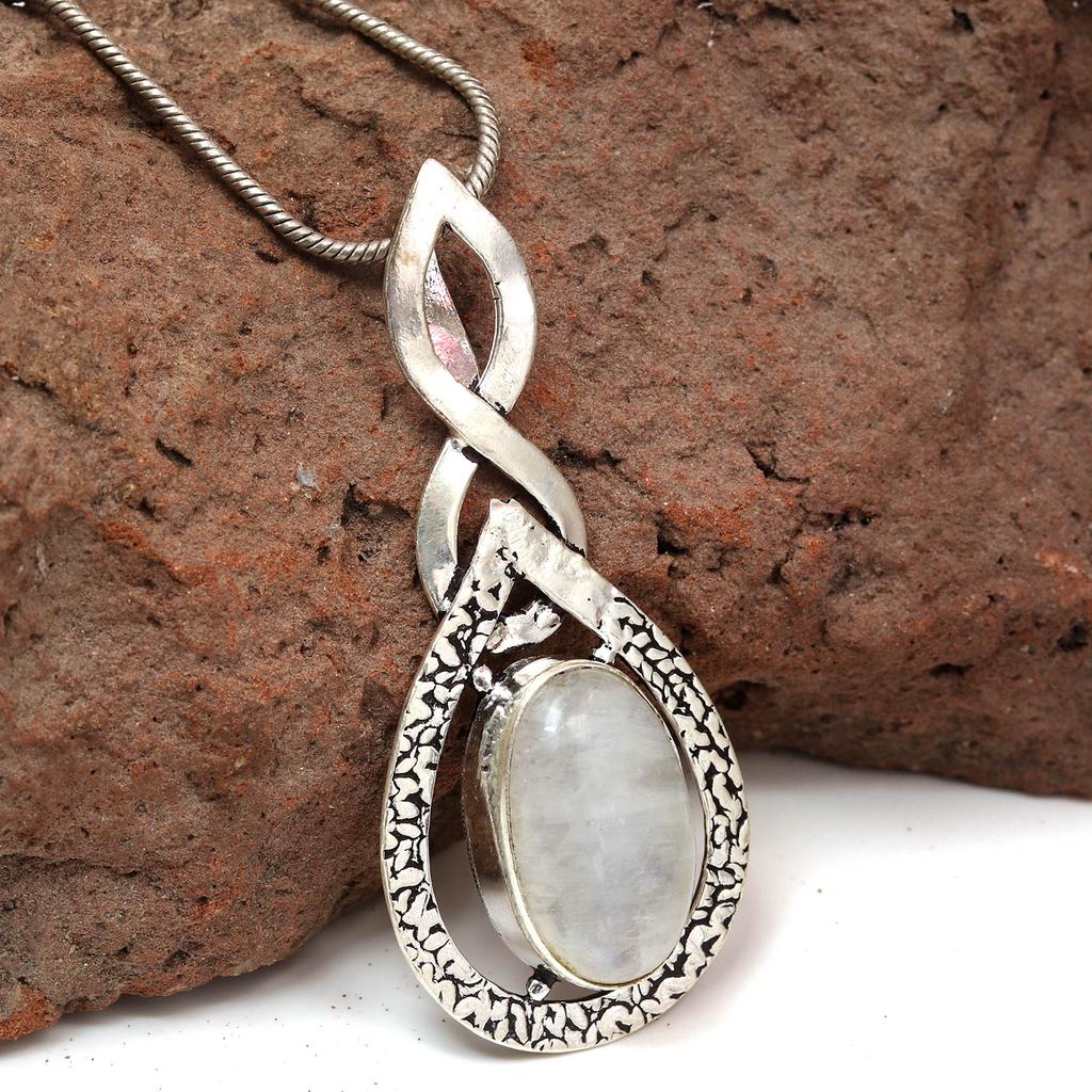 Silberschmuck 2,25" Anhänger Sterling Edelstein Regenbogenmondstein Ostern