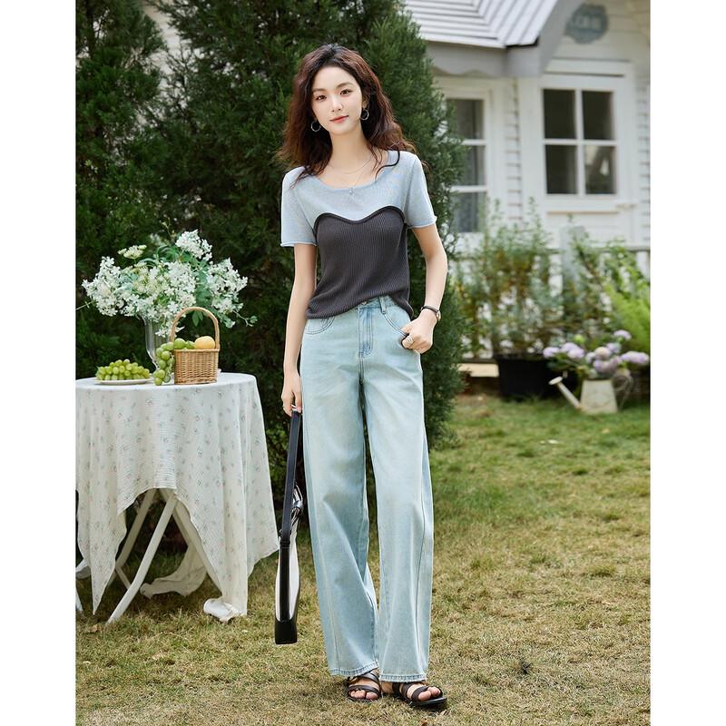 Demana Women's Color Block Knit Short Sleeve Top