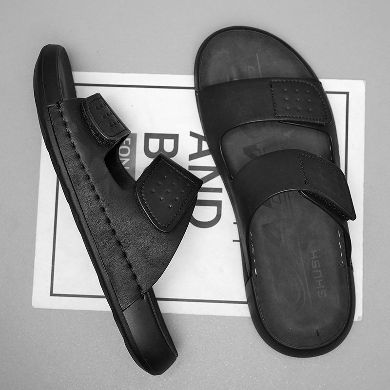 

Тапочки мужские летние новые, мягкая подошва, нескользящие, для пожилых людей, деловые, для отдыха 39 чёрный