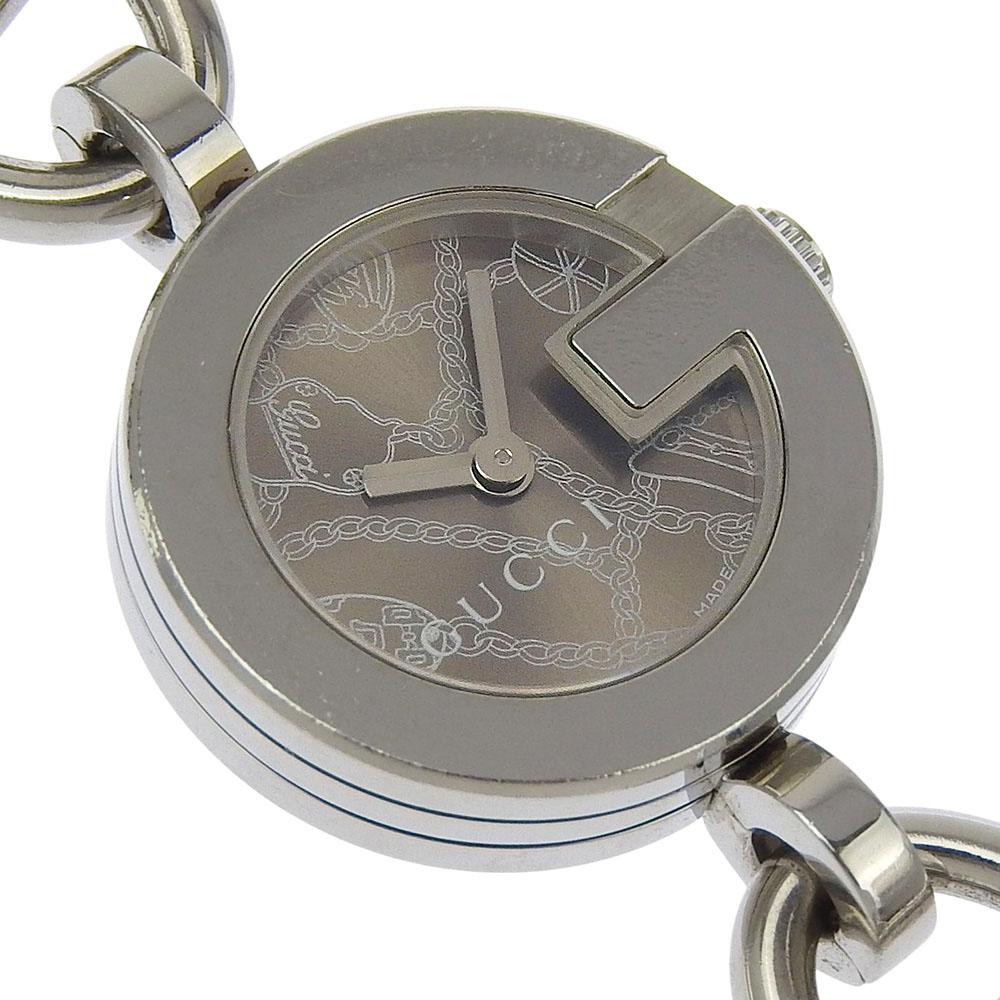 Gucci G Charm Watches 107 2459 BrownDial Stainless Steel Quartz Analog Display Women Used
