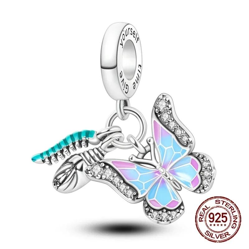 S925 Silver Butterfly Sparkling Flower Iris Tulip Lavender Sunflower Beads Fit Original  Bracelet DIY Bead Women Jewelry