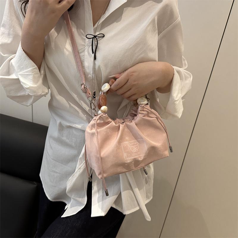 Summer new pleated design 2025 fashion trend texture women's casual shoulder crossbody bucket bag