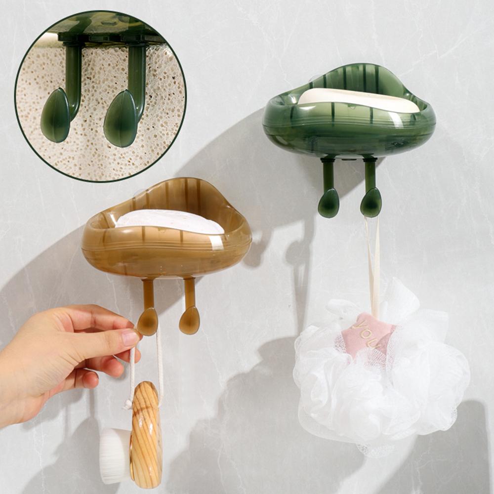1pcs Double Layer Wall Mounted Self Adhesive Soap Dishes Drain Soap Holder Sponge Holder Kitchen Bathroom Storage Rack Hook
