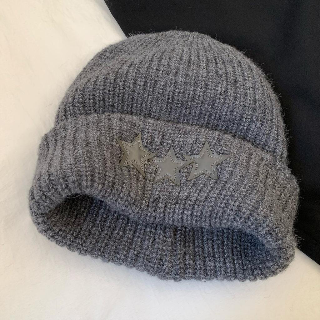 Big Head Circumference Blue Star Knitted Hat Women's New Winter Warm Thickened Korean Version Bag Head Wool Hat