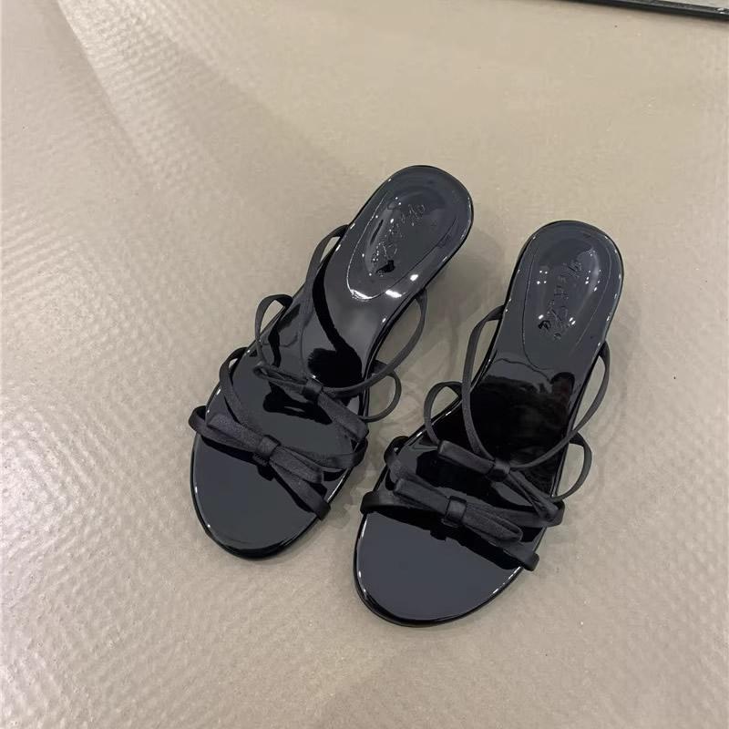 Summer 2025 Women's Wedge Heel Slippers with Butterfly Knot Soft Bottom Outdoor Wear Microfiber Korean Style Ladies Slides