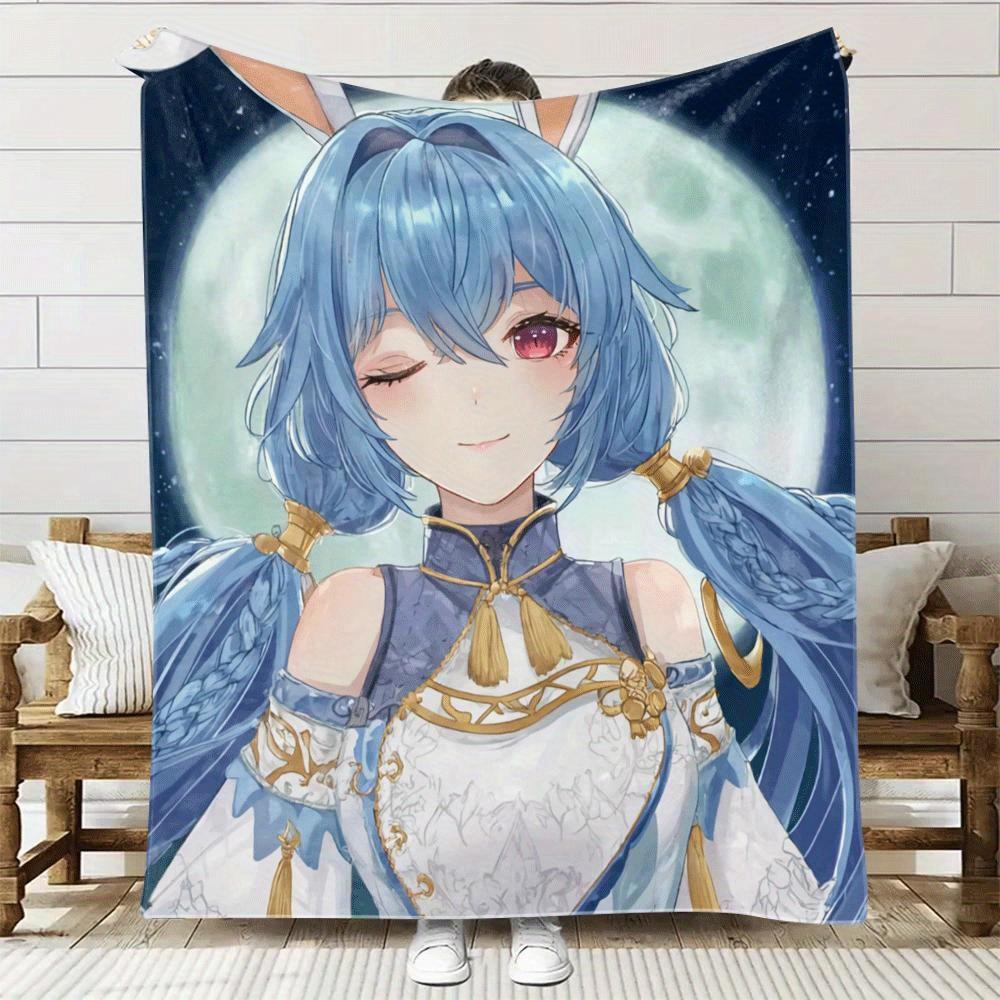 

anime girl has blue hair and red eyes Flannel printed blanket suitable for all seasons for living room office sofa and travel 75x90cm